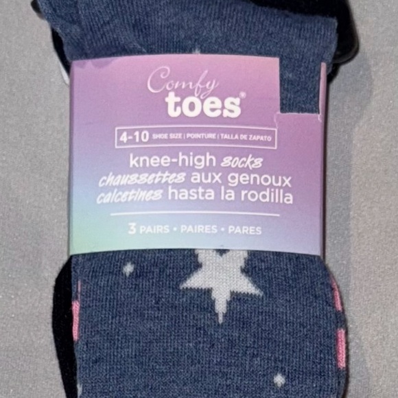 Comfy Toes Socks 3 Pair - Sloth and Star, Stripes, and Solid Colour Knee-High - Picture 6 of 6